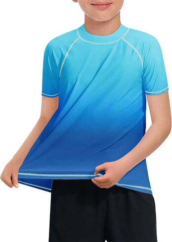 Haloumoning Boys Gradient Rash Guard Swim Shirt Short Sleeve UPF+ 50 Sun Shirts for Kids Rashguard Water Shirts in Saudi Arabia