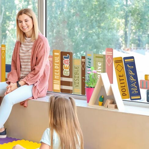Hippie Boho Book Window Clings Book Print Window Stickers ملصقات زجاجية مزدوجة على الوجهين للعودة إلى المدرسة في المنزل ديكور مكتبة الفصل الدراسي ، 6 أوراق in Kuwait