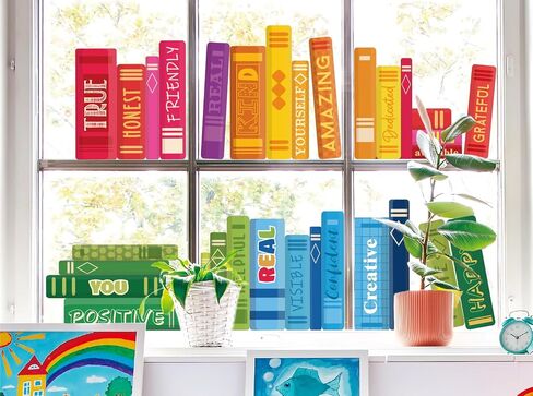 Hippie Boho Book Window Clings Book Print Window Stickers ملصقات زجاجية مزدوجة على الوجهين للعودة إلى المدرسة في المنزل ديكور مكتبة الفصل الدراسي ، 6 أوراق in Kuwait