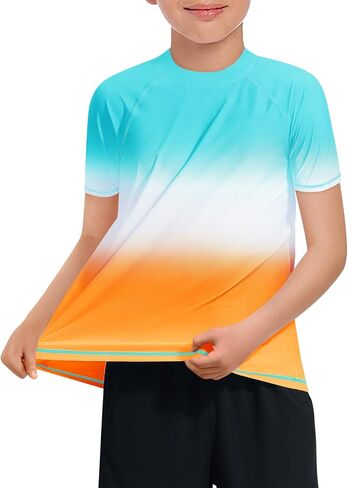 Haloumoning Boys Gradient Rash Guard Swim Shirt Short Sleeve UPF+ 50 Sun Shirts for Kids Rashguard Water Shirts in Saudi Arabia