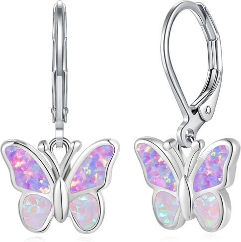 Dainty Leverback Opal Hoop Earrings 14K Gold Plated Butterfly Dangle Earrings Cute Huggie Hoops Jewelry Christmas Gifts in Saudi Arabia