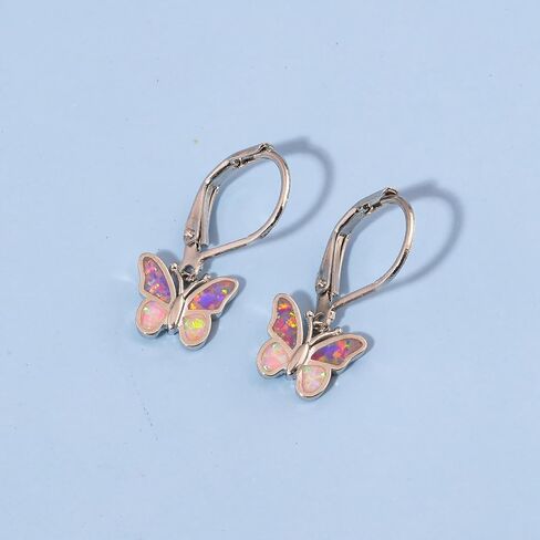 Dainty Leverback Opal Hoop Earrings 14K Gold Plated Butterfly Dangle Earrings Cute Huggie Hoops Jewelry Christmas Gifts in Saudi Arabia