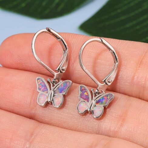 Dainty Leverback Opal Hoop Earrings 14K Gold Plated Butterfly Dangle Earrings Cute Huggie Hoops Jewelry Christmas Gifts in Saudi Arabia