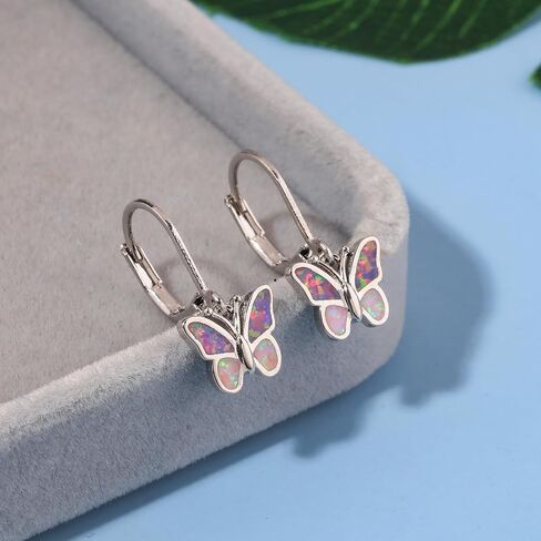 Dainty Leverback Opal Hoop Earrings 14K Gold Plated Butterfly Dangle Earrings Cute Huggie Hoops Jewelry Christmas Gifts in Saudi Arabia