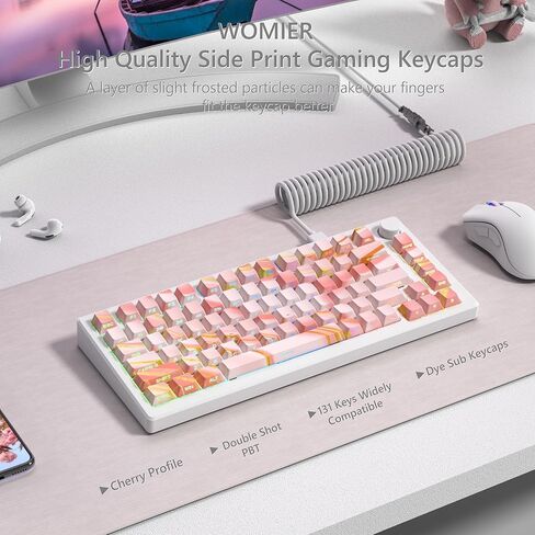 Womier Shine Through Keycaps - أغطية مفاتيح PBT 75 بالمائة، مجموعة أغطية مفاتيح مخصصة بطباعة جانبية، 136 مفتاحًا أغطية مفاتيح وردية متدرجة، أغطية مفاتيح للوحة مفاتيح Cherry Profile للوحة مفاتيح Cherry Gateron MX Switches in Kuwait