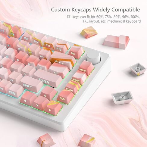 Womier Shine Through Keycaps - أغطية مفاتيح PBT 75 بالمائة، مجموعة أغطية مفاتيح مخصصة بطباعة جانبية، 136 مفتاحًا أغطية مفاتيح وردية متدرجة، أغطية مفاتيح للوحة مفاتيح Cherry Profile للوحة مفاتيح Cherry Gateron MX Switches in Kuwait