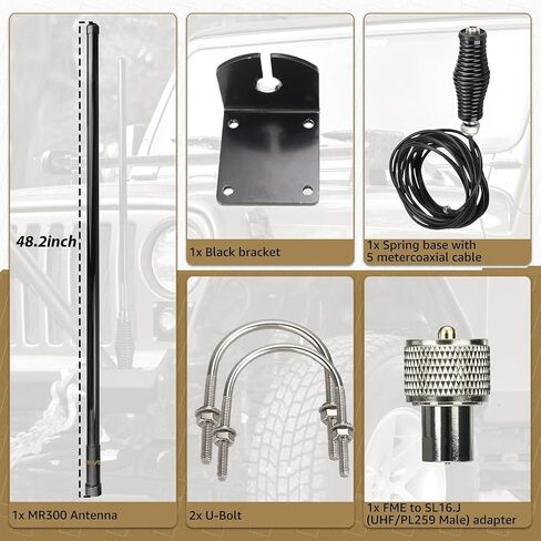 Retevis GMRS Mobile Antenna, Heavy Duty Fiberglass GMRS Antenna,1 Pack | for Vehicle,6.5dB,462-467MHz,Spring Base with 16ft RG-58U Coaxial Cable,Compatible with Midland GMRS Radio,Retevis RT97/RA86 in Kuwait