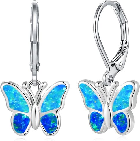 Dainty Leverback Opal Hoop Earrings 14K Gold Plated Butterfly Dangle Earrings Cute Huggie Hoops Jewelry Christmas Gifts in Saudi Arabia