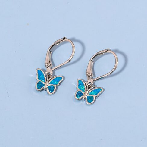 Dainty Leverback Opal Hoop Earrings 14K Gold Plated Butterfly Dangle Earrings Cute Huggie Hoops Jewelry Christmas Gifts in Saudi Arabia