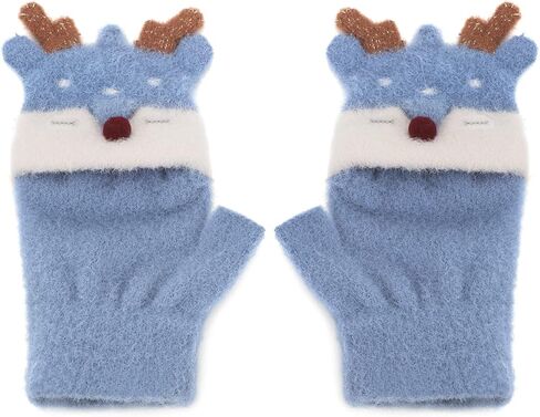 Kids Fingerless Mittens Convertible Flip Top Gloves Children Soft Knitted Gloves for Boys Girls in Saudi Arabia