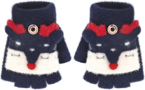 Kids Fingerless Mittens Convertible Flip Top Gloves Children Soft Knitted Gloves for Boys Girls in Saudi Arabia