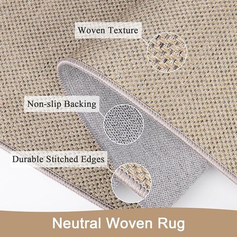 SHACOS Easy Jute 2x3 ft Washable Rug Non Slip Low Pile Woven Texture Durable Farmhouse Rug for Entryway Patio Kitchen Porch Door Mat Indoor Outdoor, Brown in Saudi Arabia
