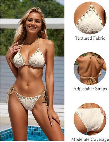 Women's Two Piece Swimsuit Color Block Bathing Suits Halter Triangle String Bikini Sets in Kuwait
