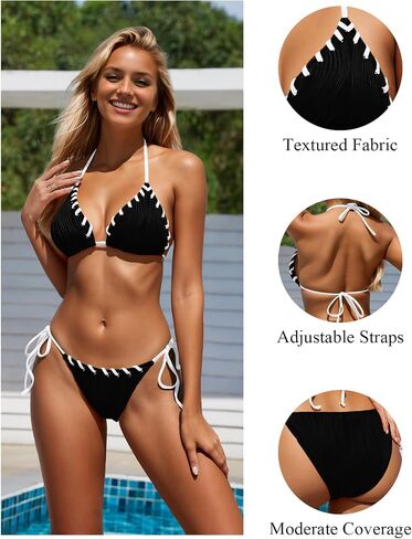 Women's Two Piece Swimsuit Color Block Bathing Suits Halter Triangle String Bikini Sets in Saudi Arabia