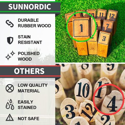 Wooden Throwing Game Set, Numbered Block Toss Games with 1 x Scoreboard,12 x Premium Rubber Wood Pins & 1 x Dowel, Outdoor Backyard Lawn Bowling Yard Game for Kids, Adults & Family in Saudi Arabia