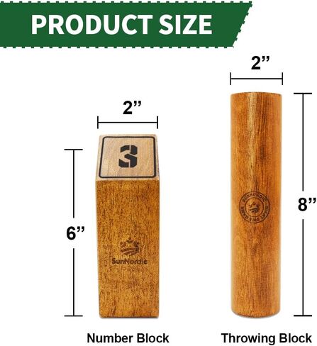 Wooden Throwing Game Set, Numbered Block Toss Games with 1 x Scoreboard,12 x Premium Rubber Wood Pins & 1 x Dowel, Outdoor Backyard Lawn Bowling Yard Game for Kids, Adults & Family in Saudi Arabia