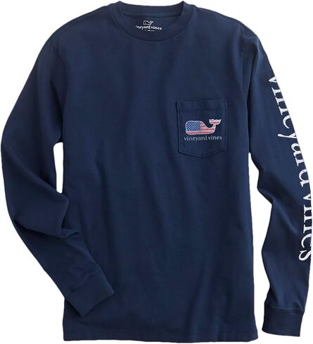 Vineyard Vines Mens Flag Whale Long-Sleeve Pocket Tee in Kuwait