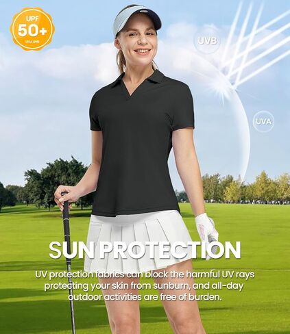 BASUDAM Women's Golf Polo Shirts V-Neck Short Sleeve Collared Tennis Shirts, Quick Dry Active Shirts in Saudi Arabia