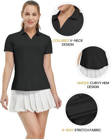 BASUDAM Women's Golf Polo Shirts V-Neck Short Sleeve Collared Tennis Shirts, Quick Dry Active Shirts in Saudi Arabia