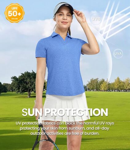 BASUDAM Women's Golf Polo Shirts V-Neck Short Sleeve Collared Tennis Shirts, Quick Dry Active Shirts in Saudi Arabia