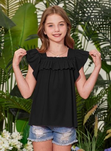 Besserbay Girls Summer Short Shuffle Squeve Neck Kint Top Losse Tee Tee Stand Strendy Blouse 5-14 Years in Saudi Arabia