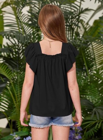 Besserbay Girls Summer Short Shuffle Squeve Neck Kint Top Losse Tee Tee Stand Strendy Blouse 5-14 Years in Saudi Arabia