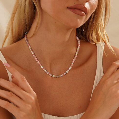 Boho Beaded Necklace for Women - Natural Turquoise Beaded Necklaces Choker Summer Beach Necklace Natural Cloroful Bead Necklaces for Teen Girls Handmade Boho Jewelry Birthday Gift in Kuwait