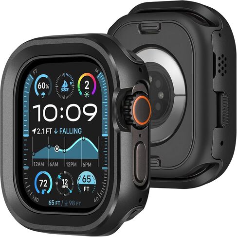 Amizee 2 in 1 Metal Rugged Case Compatible with Apple Watch Ultra 3/2/1 Case 49mm, Aluminum Shockproof Protective Bumper Cover for iWatch 49mm, Black in Kuwait