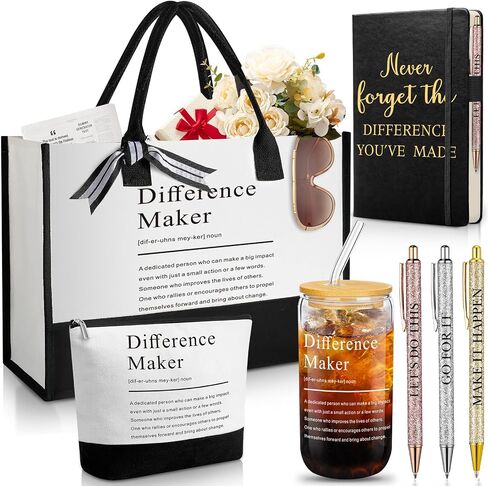 7 Pcs Difference Maker Gift Employee Appreciation Tote Leather Journal Pen Tumbler Thank You Gift Women in Saudi Arabia