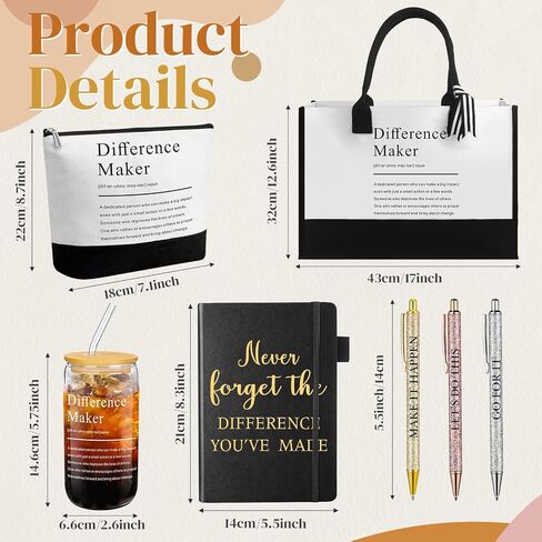 7 Pcs Difference Maker Gift Employee Appreciation Tote Leather Journal Pen Tumbler Thank You Gift Women in Saudi Arabia