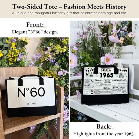 40th/50th/60th/70th Birthday Gift for Women Her–Birthday Tote Bag Present for 40/50/60/70 Years Old Women-Double-Sided Design in Saudi Arabia