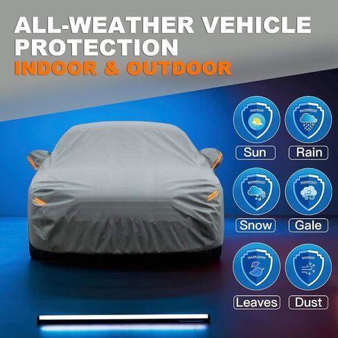 Kayme Heavy Duty Car Cover Waterproof All Weather, Full Exterior Covers Sun Rain UV Protection. Universal Fit Buick Enclave,Jeep Grand Cherokee L,Mercedes-Benz GLS,BMW X7. in Kuwait