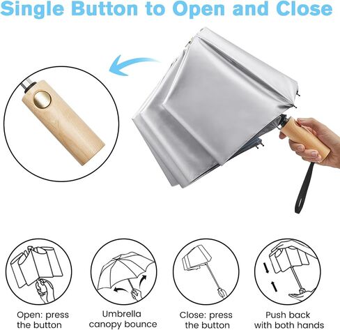 G4Free Windproof Travel Umbrella with Large Wooden Handle, UV Sun Protection & Rain Umbrella Automatic Open And Close, Compact 46" Large Canopy with UPF 50+, Lightweight Portable for Walking & Outdoor in Saudi Arabia