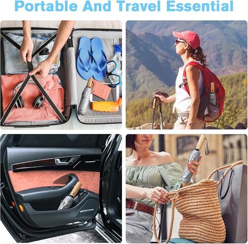 G4Free Windproof Travel Umbrella with Large Wooden Handle, UV Sun Protection & Rain Umbrella Automatic Open And Close, Compact 46" Large Canopy with UPF 50+, Lightweight Portable for Walking & Outdoor in Saudi Arabia