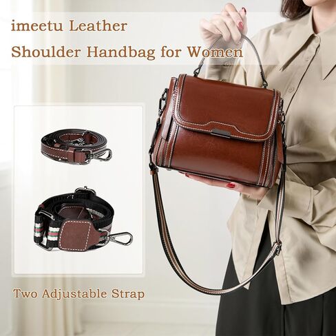 imeetu Oil Wax Leather Handbags for Women, Crossbody Bag Removable Shoulder Strap in Saudi Arabia