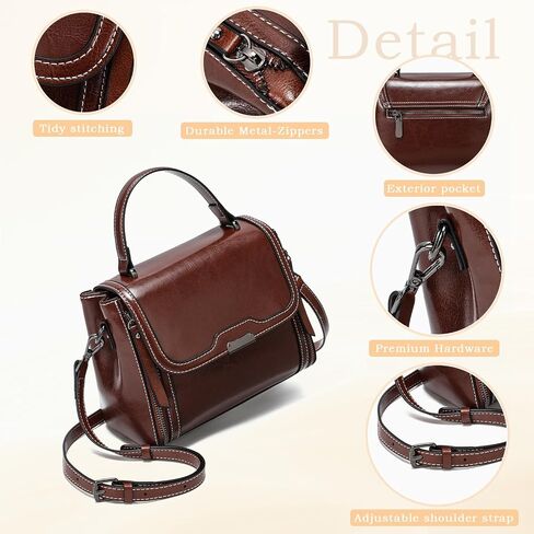 imeetu Oil Wax Leather Handbags for Women, Crossbody Bag Removable Shoulder Strap in Saudi Arabia