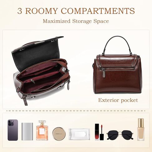 imeetu Oil Wax Leather Handbags for Women, Crossbody Bag Removable Shoulder Strap in Saudi Arabia