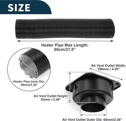 Car Truck RV Bus Van Boat Boat Car Cart Duct Duct Car Cark Cark Duct Hose struge with Heater Pipe Air Vent Cover Cover Clamp 60mm 100cm Max L in Saudi Arabia