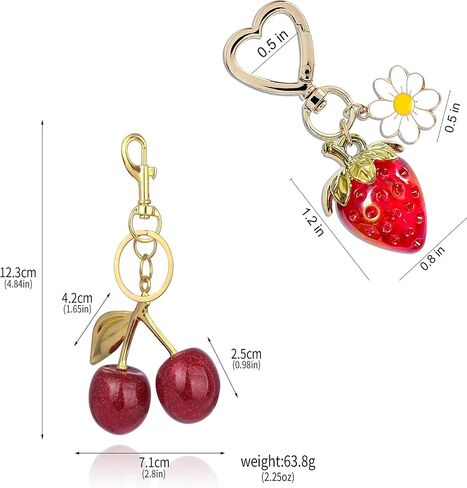 Keychain Cherry Bag Charms Purse Cute Strawberry Key Chains for Car Keyrings Handbags Decor for Women Girls Gifts in Saudi Arabia