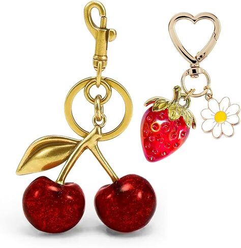 Keychain Cherry Bag Charms Purse Cute Strawberry Key Chains for Car Keyrings Handbags Decor for Women Girls Gifts in Saudi Arabia