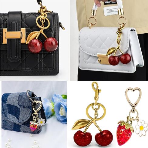 Keychain Cherry Bag Charms Purse Cute Strawberry Key Chains for Car Keyrings Handbags Decor for Women Girls Gifts in Saudi Arabia
