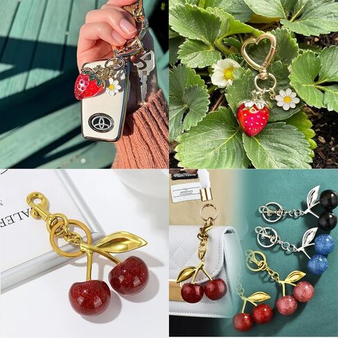 Keychain Cherry Bag Charms Purse Cute Strawberry Key Chains for Car Keyrings Handbags Decor for Women Girls Gifts in Saudi Arabia