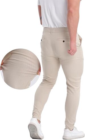 ALLELMS Mens Chinos Slim Fit Stretch Flat-Front Skinny Dress Pants in Kuwait