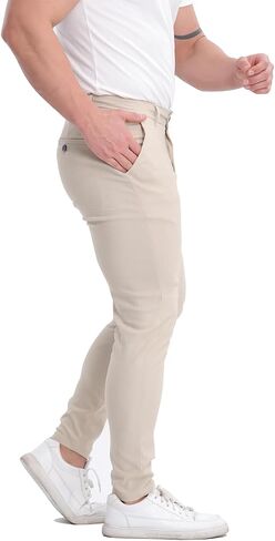 ALLELMS Mens Chinos Slim Fit Stretch Flat-Front Skinny Dress Pants in Kuwait