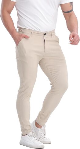 ALLELMS Mens Chinos Slim Fit Stretch Flat-Front Skinny Dress Pants in Kuwait