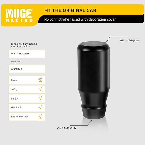 Muge Racing 80mm/3.15 "مقبض تحول السيارة ، ألومنيوم مرجحة للسيارات ترس مداهى رافعة مع 3 محولات ملولبة M8 M10 M12 × 1.25 ، عالمي للسيارة (أسود) in Kuwait