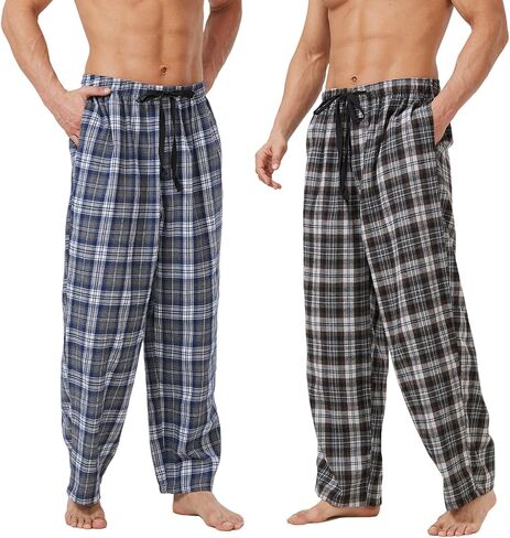 Mens PJ Pajama Pants Elastic wasit Lounge Sleep Pants 2 Pack in Saudi Arabia