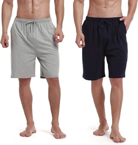 HomyComy Men'S Pajama Shorts Cotton Sleepwear Pants Elastic Waistband Lounge Shorts with Pockets in Saudi Arabia