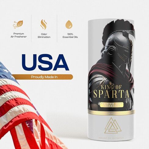 King of Sparta Hanging Car Air Freshener for Men, Only Natural Essential Oils - Luxury Car Air Diffuser by House of Olympus - Made in USA in Saudi Arabia