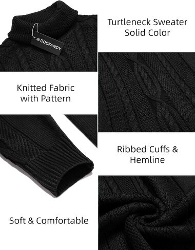 COOFANDY Men's Turtleneck Sweater Slim Fit Casual Warm Twisted Knitted Pullover Sweaters in Saudi Arabia